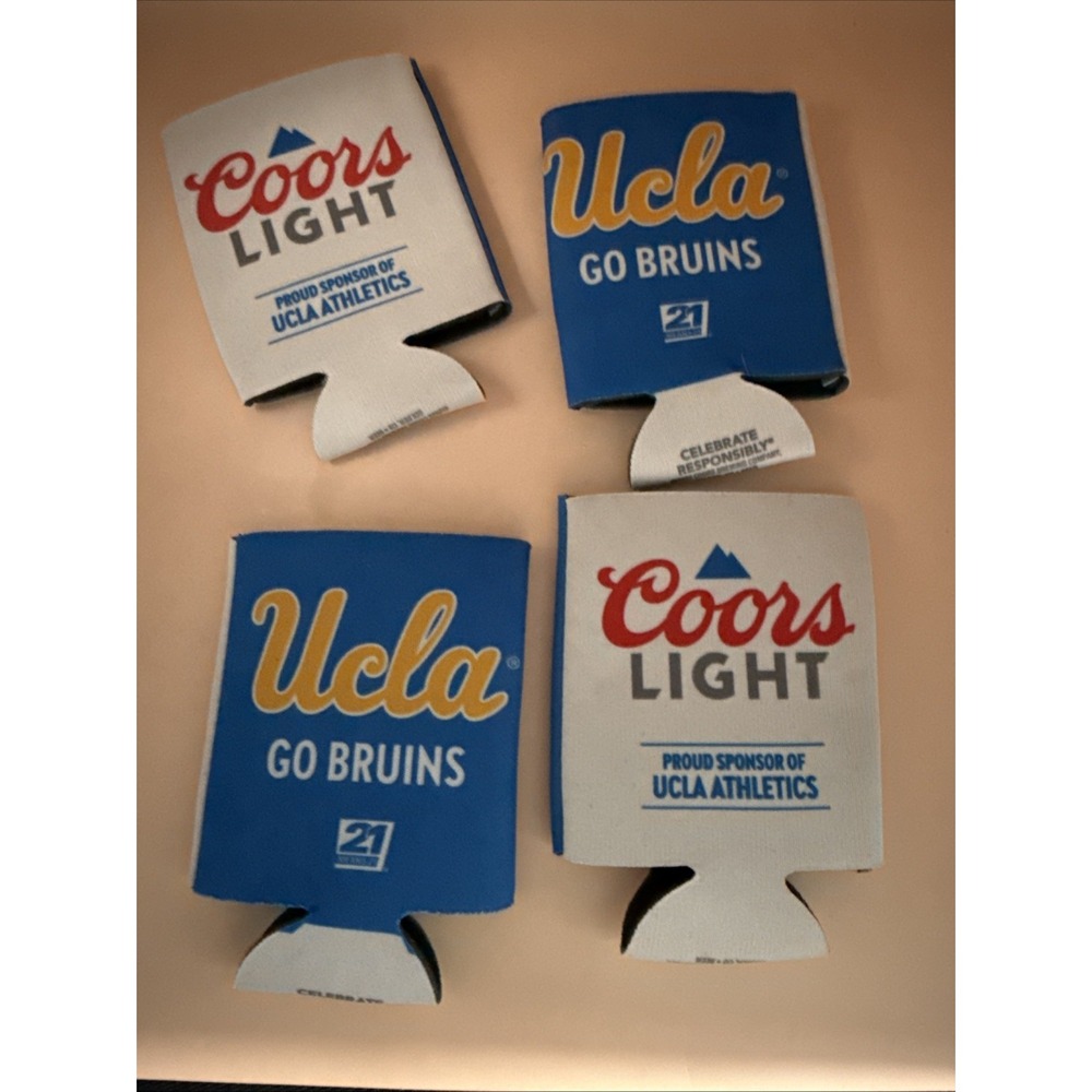 (4) Coors Light UCLA Bruins College Beer Koozie Cooley Coozie Huggie Can‎ Holder